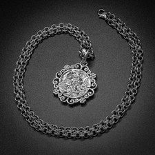 925 Sterling Silver 4mm St Christopher Pendant Flower Mount 24" Waterproof Chain