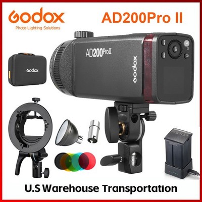 US Godox AD200ProII+AD-S2,S11,S15 2.4G TTL HSS Outdoor Flash Light +S2 Bracket