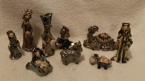 2000 Blue Sky Clayworks Heather Goldminc Ceramic Christmas Nativity Set With Box