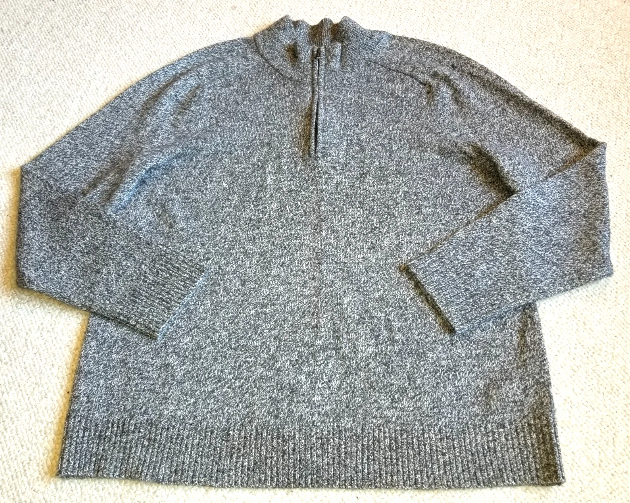Mens Sweater-J. CREW-gray marled lambs' wool blend 1/4 zip pullover preppy-L