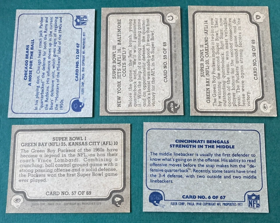 1977 & 1979 FLEER ACTION FOOTBALL CARD LOT OF 5 HI-GRADE - Image 2 of 2