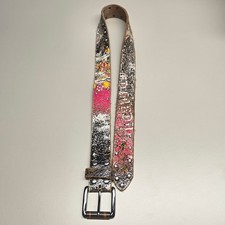 Ed Hardy Y2K Tattoo Graphic Leather Belt Medium Rhinestone Streetwear Distressed