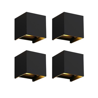 4-Pack Black Cube LED Wall Sconces 10W 3000K Warm White IP65 Waterproof