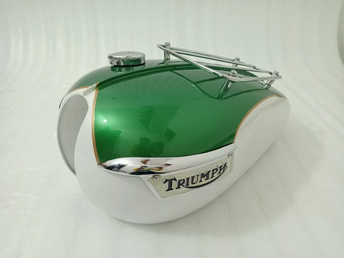 Triumph T140 Metalic Green & White Painted Steel Petrol Fuel Gas Tank +Cap | Fit - Picture 4 of 21