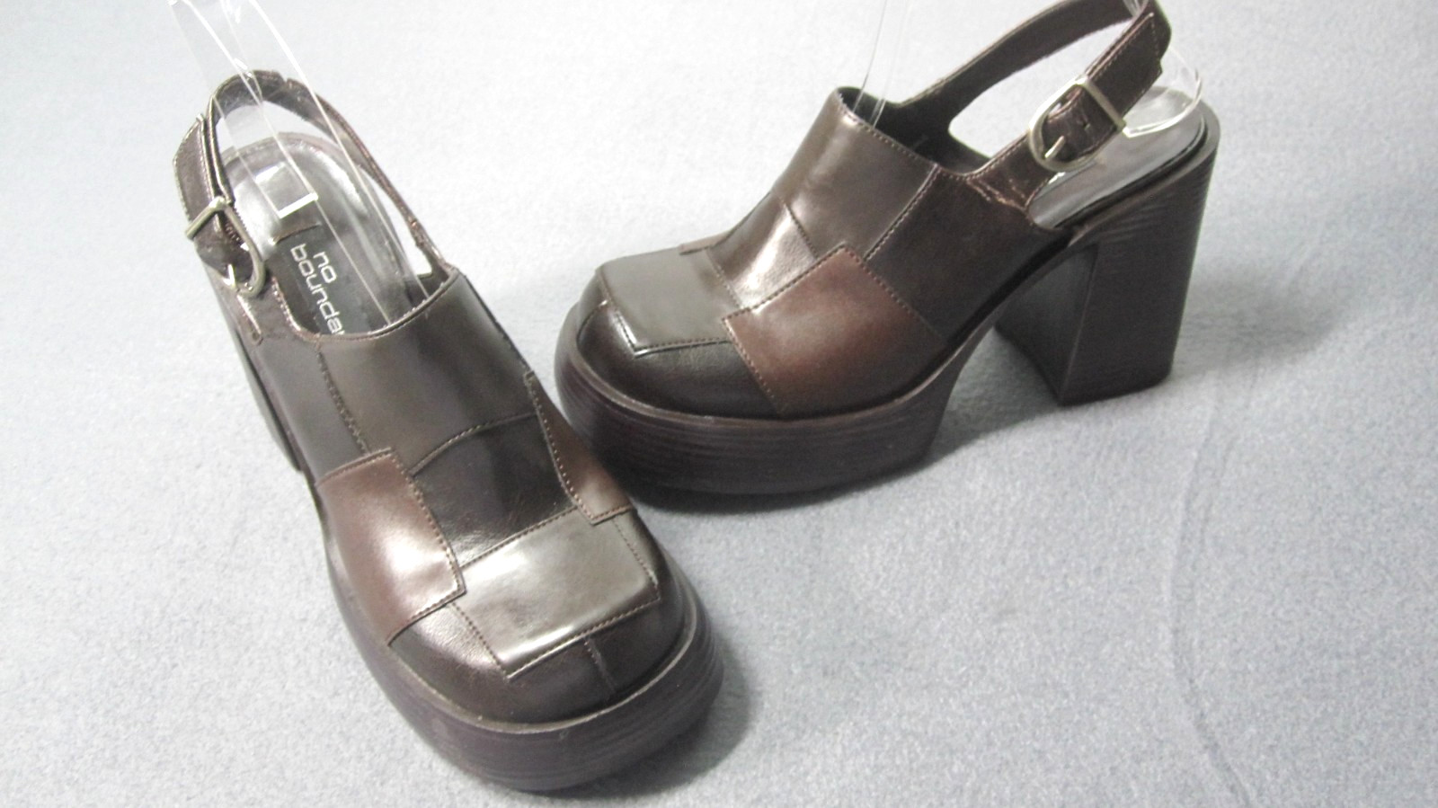 Platform Clogs Womens 7M Brown Patchwork Faux Lea… - image 1