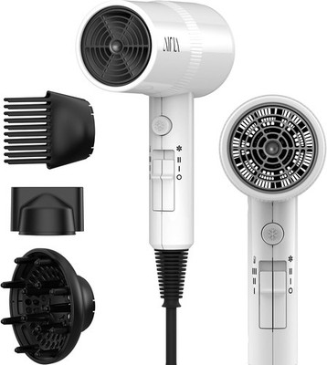 AINA 1800W Hair Dryer w/ Diffuser, Comb, 3 Heat/2 Speed, White