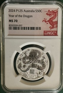 2024 P125 Australia $50C Year Of The Dragon MS70 1/2 Oz Silver Coin