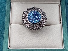 Sterling Silver  Blue Drusy Quartz Stone Ring: Size 8.75