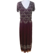 BHLDN Size 0 Burgundy Breena Beaded Maxi Dress Sheer Formal Holiday Christmas
