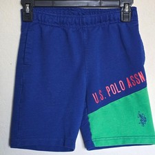 US Polo Assn Boys Blue Colorblock Sweat Shorts Size M 8 Royal Green Red Logo
