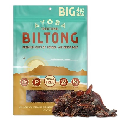 Ayoba Traditional Grass Fed Beef Biltong Slices 4 Ounce, Pack of 1 - Keto Fri...