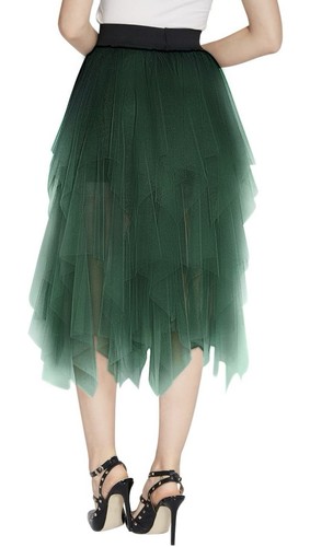 Dark Green Layered Mesh Tulle Skirt Tutu Skirt Midi Dress Elastic Waist XL NWT - Picture 2 of 5