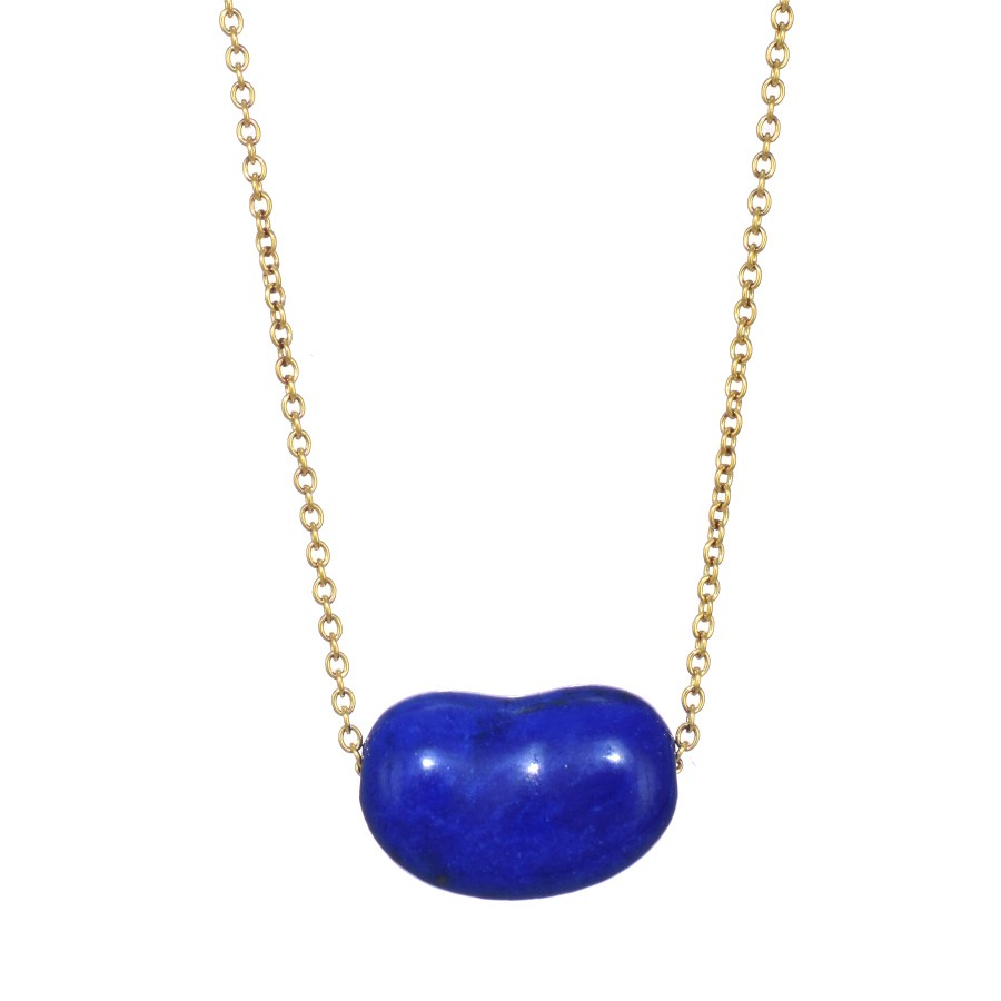 Tiffany Elsa Peretti Bean Pendant Necklace K18 Gold Lapis Lazuli