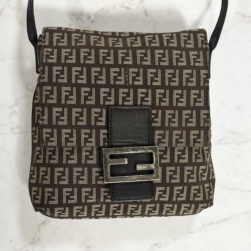 FENDI Shoulder bag Zucchino Baguette Brown Silver Canvas Leather Auth - Picture 2 of 24