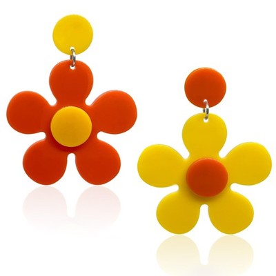 Flower Earrings Colorful Floral Earrings Acrylic Double Daisy Flower Dangle - 01