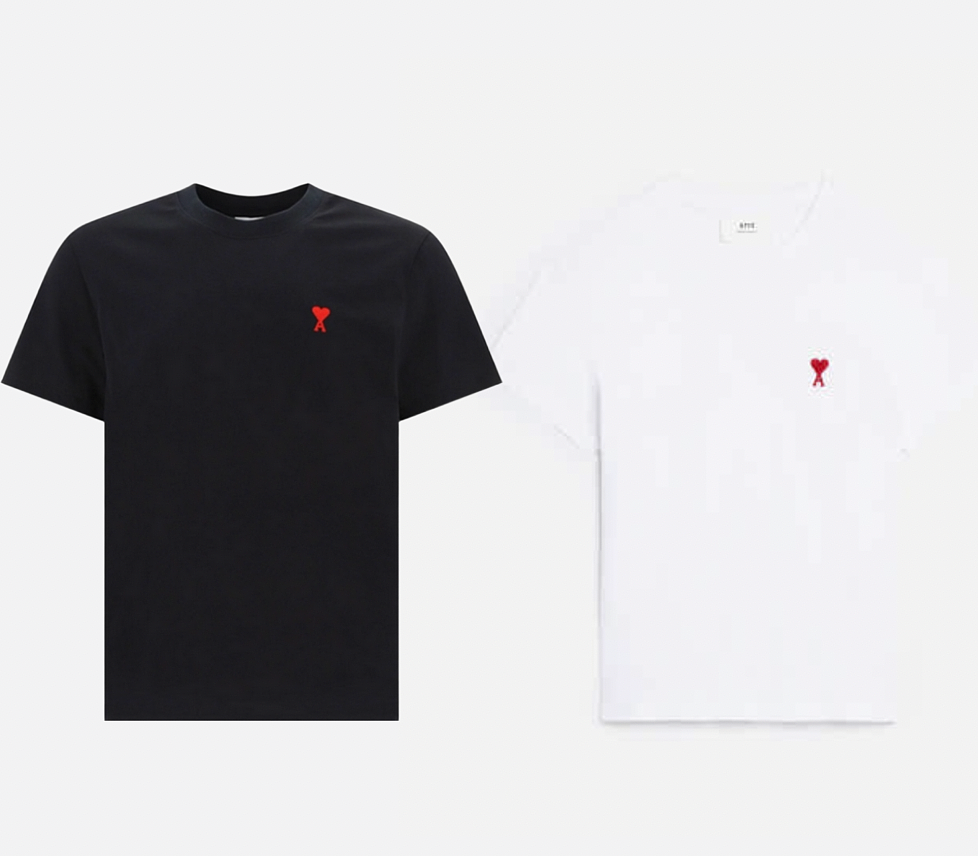 Ami Paris Logo Embroidered Cotton T-Shirt – White / Black – S M L