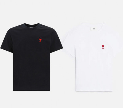 Ami Paris Logo Embroidered Cotton T-Shirt – White / Black – S M L