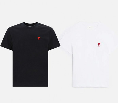 Ami Paris Logo Embroidered Cotton T-Shirt – White / Black – S M L