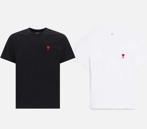 Ami Paris Logo Embroidered Cotton T-Shirt – White / Black – S M L XL + Tracking