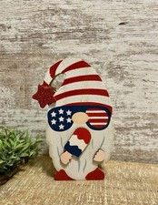 Patriotic Gnome 4th of July Red White Blue Popsicle Wood Tiered Tray Decoration