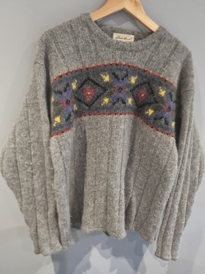 Eddie Bauer Pullover 100% Wolle Strick Rundhals hellgrau Herren Gr. Medium '' 