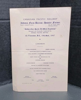 1947 Canadian Pacific Railway Golden Gate Pacific All West Expedition Train Menu