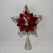 Vintage Capiz Shell Poinsettia Christmas Tree Topper Star 11" 3D Double Sided