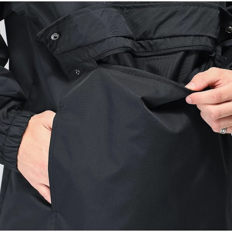 Chaqueta cortavientos HUF Worldwide Flag Anorak negra media cremallera ropa de calle grande  Foto 3 de 4