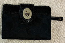 EUC Vintage Coach Black Signature Canvas/Leather Turnlock Bifold Wallet