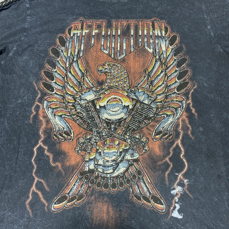 Camiseta Affliction Mujer Mediana Negra Eslabón de Cadena Encaje Águila Envejecida Grunge Foto 4 de 4