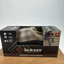 New NIB Mens Isotoner Memory Foam Slippers Mules Smoky Taupe Size XL 11-12