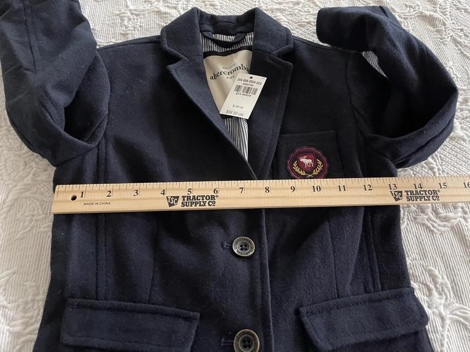 Blazer Abercrombie Azul Marino Bordado Cresta Mezcla Lana Niña Mediano Nuevo con Etiquetas $99.50 Foto 2 de 4