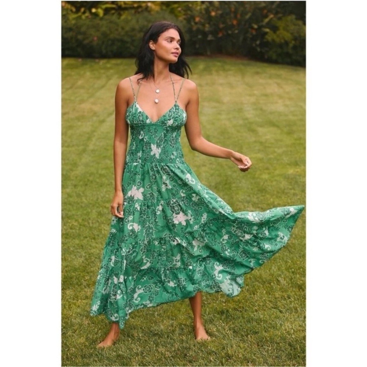 By Anthropologie The Josephine Smocked Drop Waist Maxi Dress S