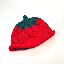 Handmade Strawberry Knit Baby Beanie Red Green Fruit Novelty Hat 0-6 Months