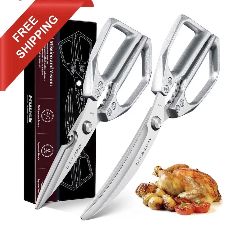 Kitchen Scissors Set Silver - Stainless Steel Kitchen Shear, Sharp Meat Scissors