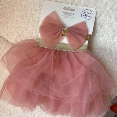 SJC Pink Gold Headband & Tutu Set 2T-3T Unisex Baby Toddler Tulle Bow Outfit