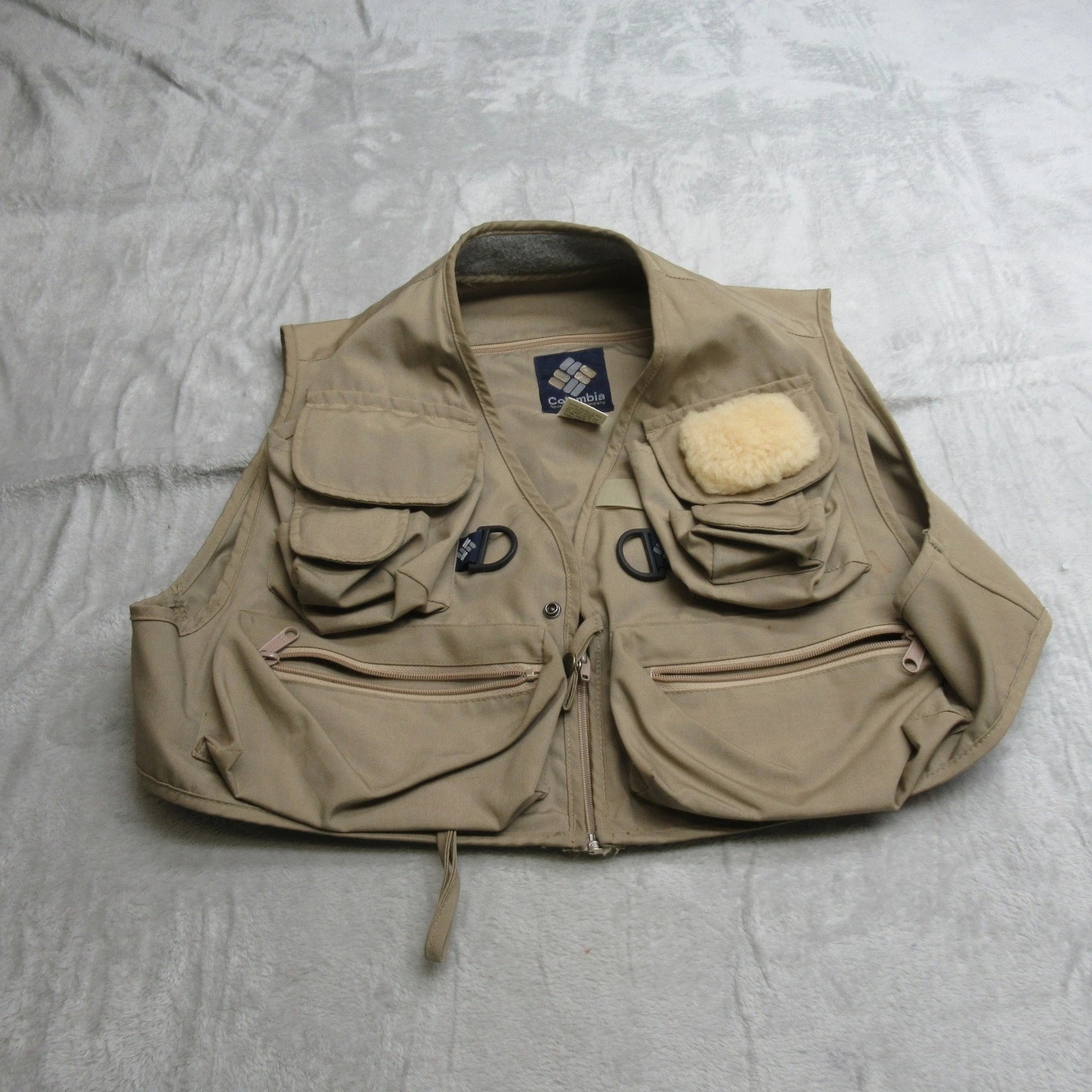 Columbia Fishing Vest Mens Large Beige Cropped Pocket DRing Utility VTG