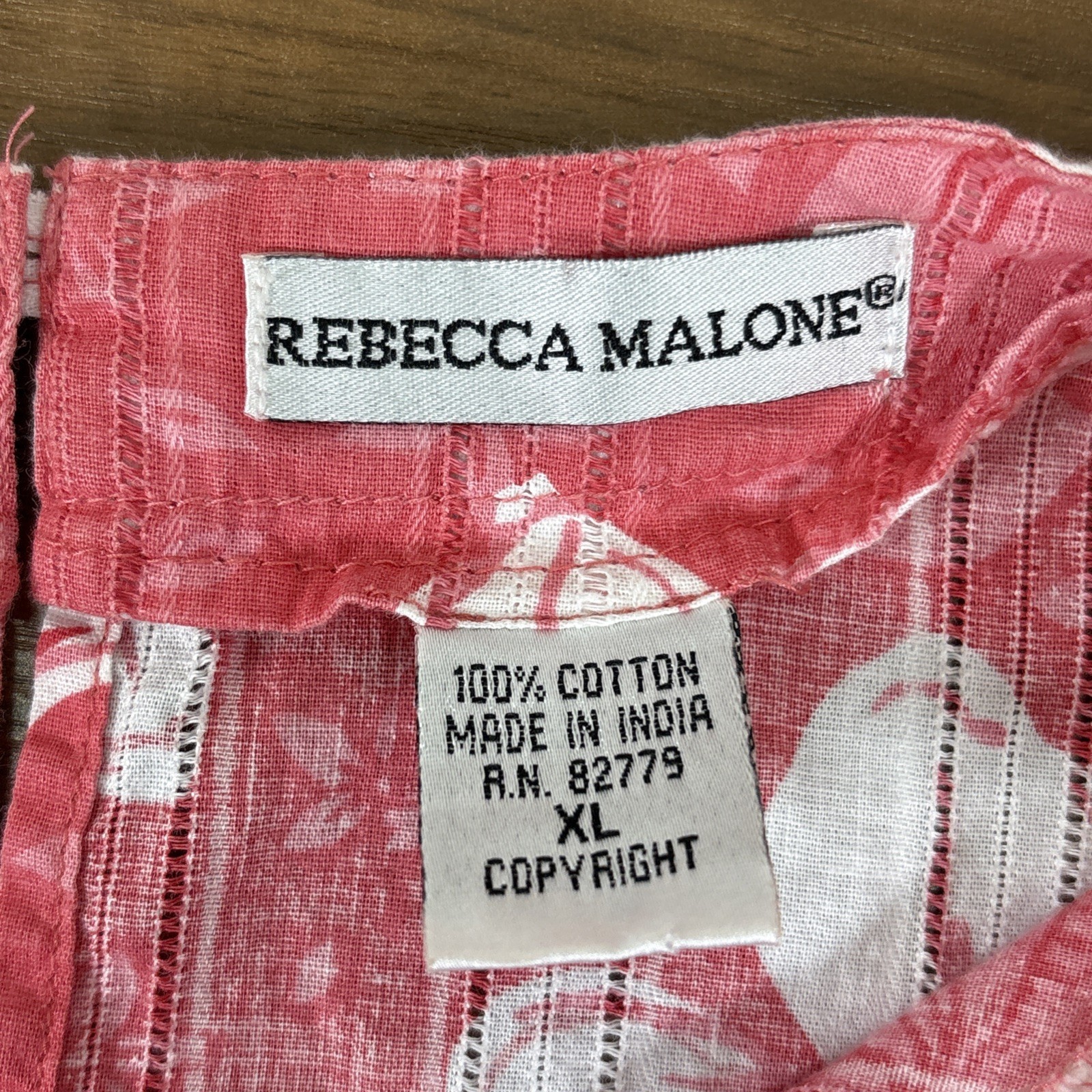 Rebecca Malone Red & White Crochet Trim Floral Relaxed 3/4 Slv Shirt Size XL