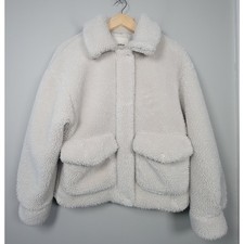 Pull Bear Sherpa Teddy Jacket Womens M Zip Up Fleece Lined Winter Coat White