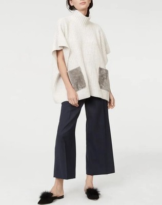 $489 Club Monaco Cashmere Lagenlook Poncho Sweater Turtleneck Shearling Pockets
