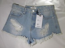 Forever 21 Denim Shorts Size 26 NWT Sky Blue High Rise Distressed Cutoff Jean
