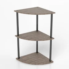 3-Tier Corner Shelf Stand Rustic Wood and Metal Display Rack Small Triangle