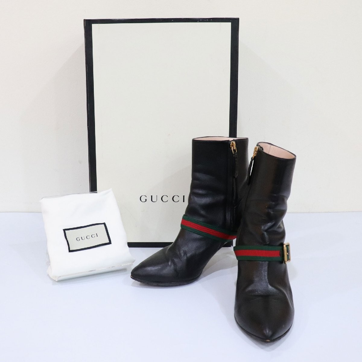 Gucci Sherry Heels Short Boots Black Leather Size 35.5 US About5.5 For Women thumbnail 23