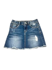 ZARA GIRLS 6 BLUE DENIM SKIRT DISTRESSED MINI FRAYED TRIM  ADJUSTABLE 4433/603