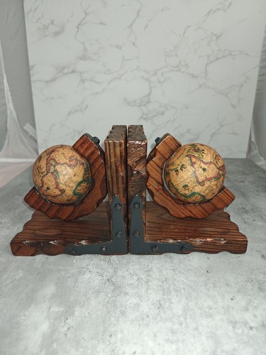 Handarbeit Holz Spinning Globe Buchstützen 2er Set Vintage