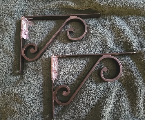 2 Matte Black Shelf Brackets for Wood Shelves Scroll Steel Decorative 6.5" x 9" - Picture 1 of 3