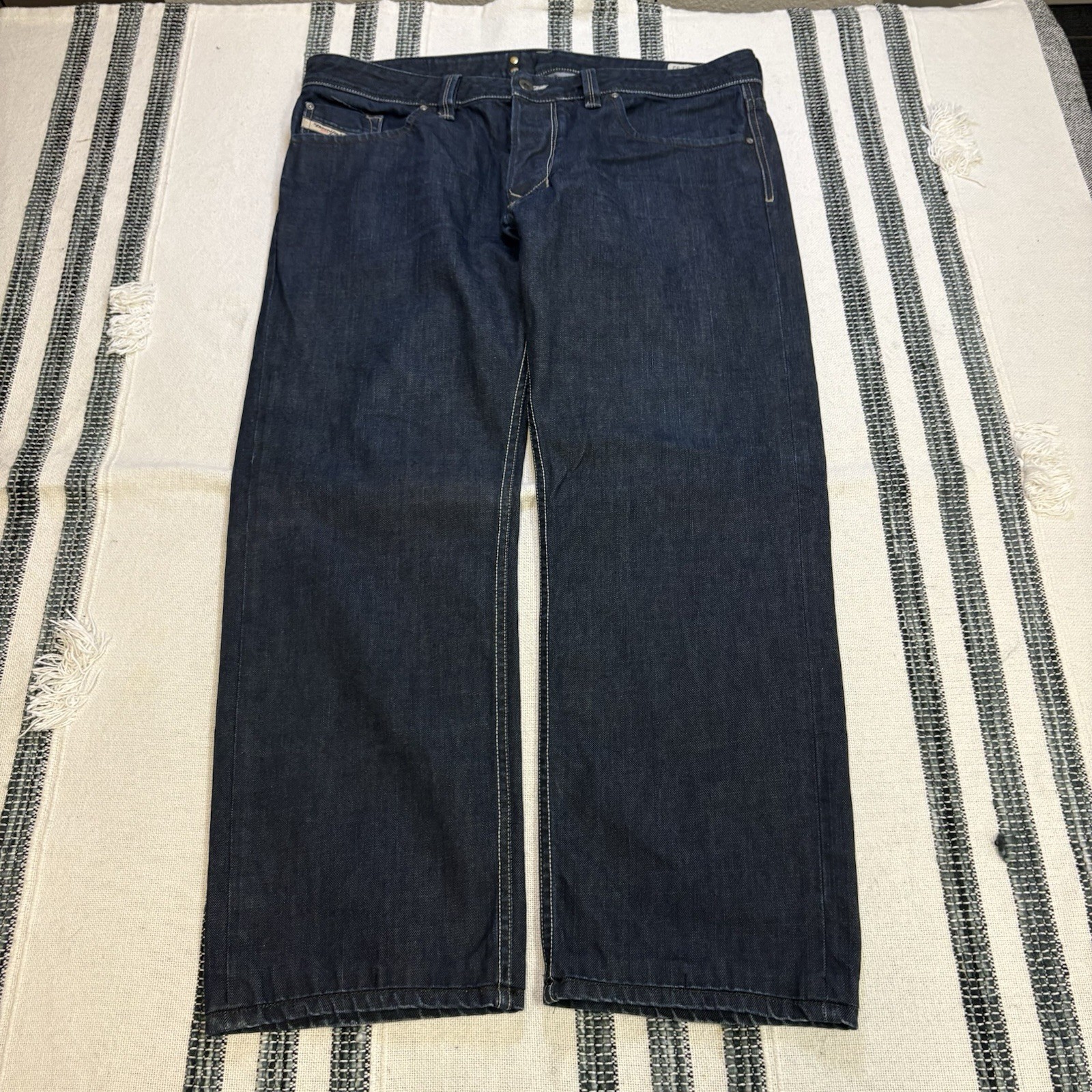 Diesel Larkee Jeans Mens 36x32 Made In Italy Dark Wash Straight Leg Denim Blue