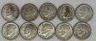 Lot of 10 Roosevelt 90% Silver Dimes Pre 65 Various Years