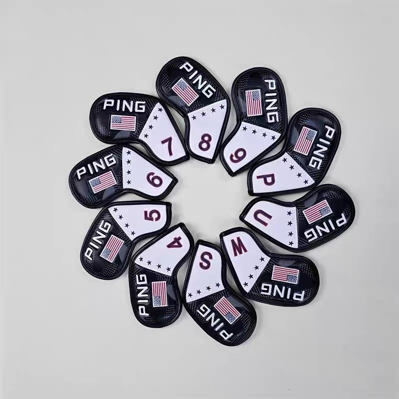 [MAGNETIC] PING USA Iron Head Cover 10 Pcs 4-P, U, S, W (Black & White)
