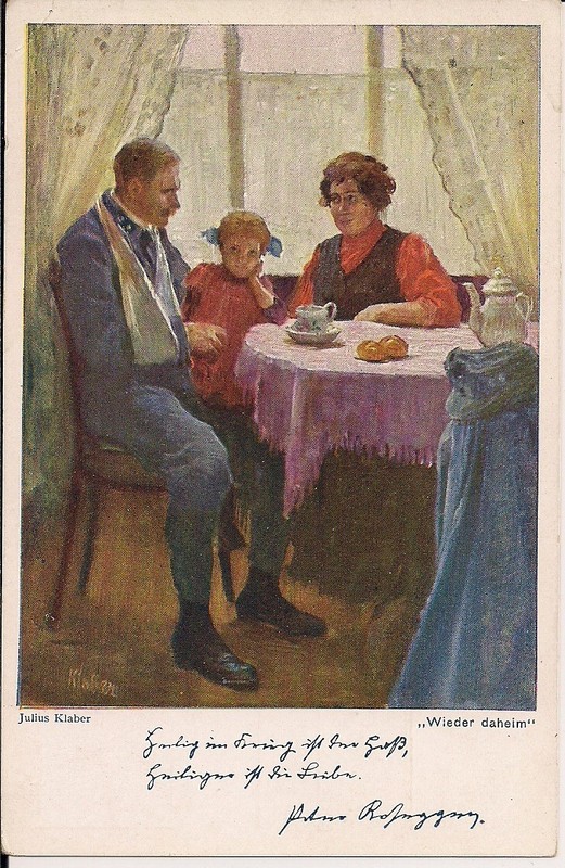 WWI Austria "Wieder Daheim" Back at Home 1914-18 Wounded Soldier w Family Artist